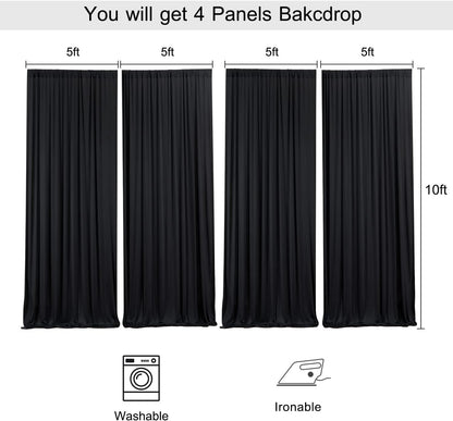 10ftx10ft Black Backdrop Curtains for Weddings Parties, Wrinkle Free 2 Panels Silky Polyester Photo Backdrop Drapes Back Drop Cloth Drapery for Birthday Mother'sDay Photography Background