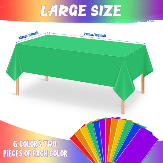 24 Pack Assorted Color Rectangle Plastic Tablecloth Disposable Rainbow Tablecloth Colorful Rectangle Table Covers for Birthday Wedding Fiesta Picnic Home Party Decorations, 54 x 108 Inch,6 Color