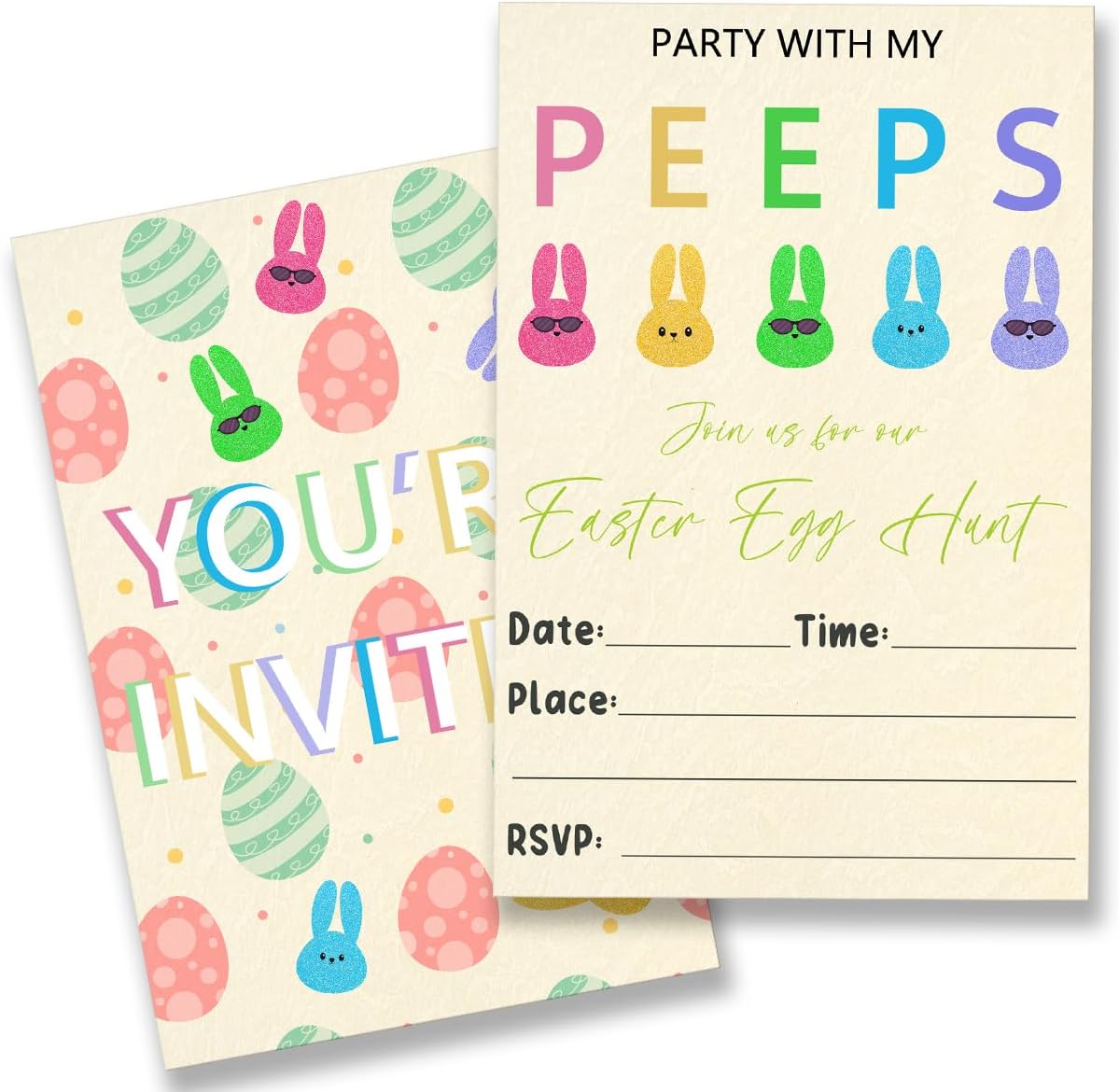 Easter Party Invitations, Easter Egg Hunt Party Invites, Party with my Peeps (20 Cards with Envelopes) Double Sided Design