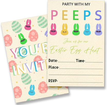 Easter Party Invitations, Easter Egg Hunt Party Invites, Party with my Peeps (20 Cards with Envelopes) Double Sided Design