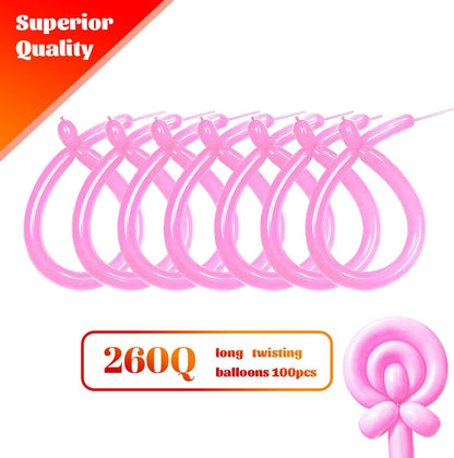 260 Clear Long Balloons for Animals, Thickening Skinny Latex Twisting for Arch Modeling Magic Clown Birthday Wedding Party Decorations 100pcs