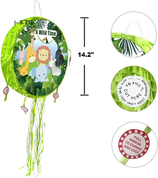 Animal Piñatas 14.2 inch Foldable Animal Jungle Mexican Safari Piñatas Wild Rabbit bunny Parrot Monkey Giraffe Lion Zabra Elephant Zoo Themed Birthday Party Decoration