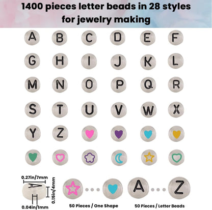 DIYDEC 1400pcs Glow Letter Beads 4x7mm Acrylic Glow in The Dark 28 Grids Round Letter Beads UV Luminous Alphabet Bead with Heart Bead for Bracelets Making DIY Crafts for Girls Adults