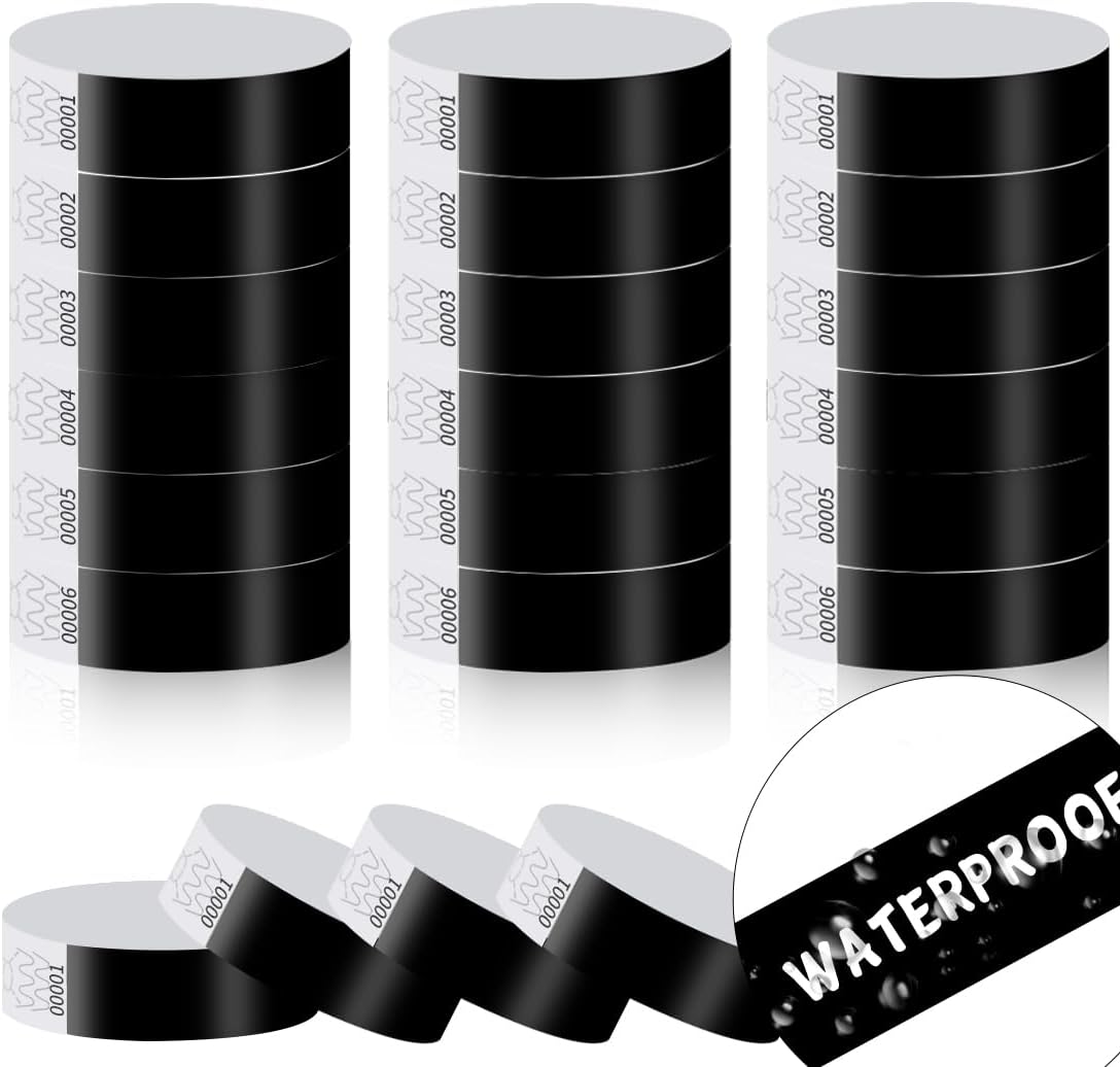 300 Pack Paper Wrist Bands for Events Waterproof Wristbands Lightweight Festival Identification Arm Bands Neon Adhesive Event Bracelets for Party（Black）