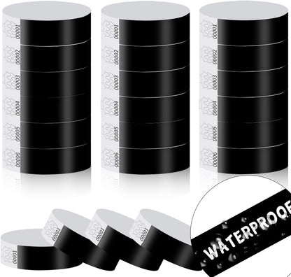 300 Pack Paper Wrist Bands for Events Waterproof Wristbands Lightweight Festival Identification Arm Bands Neon Adhesive Event Bracelets for Party（Black）