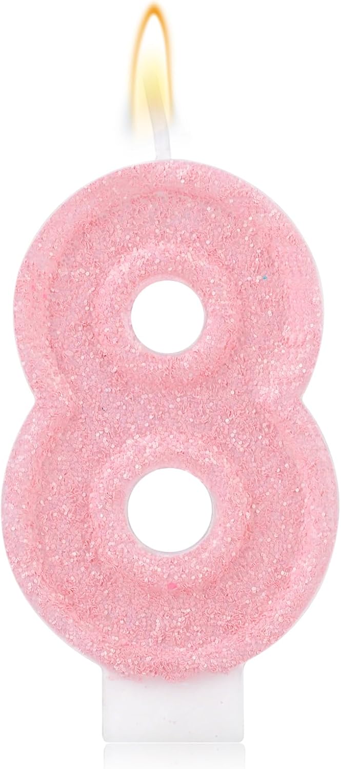 Pink Number One Birthday Candles, Romantic Cake Glitter Pink Number 1st Candles Anniversary Cake First Topper Decoration Cute Birthday Party Supplies for Wedding Anniversary Celebration Supplies (1)