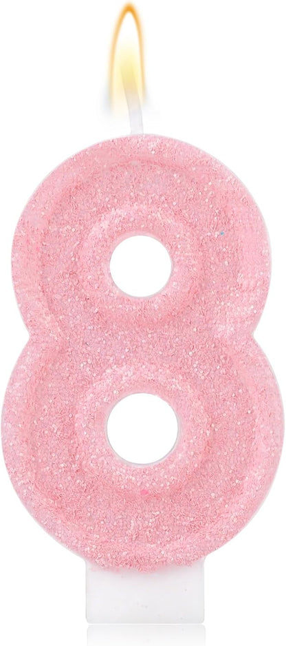 Pink Number One Birthday Candles, Romantic Cake Glitter Pink Number 1st Candles Anniversary Cake First Topper Decoration Cute Birthday Party Supplies for Wedding Anniversary Celebration Supplies (1)