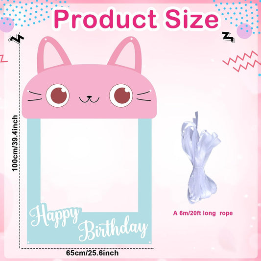 Cartoon Doll Theme Photo Prop Cute Cat House Photo Prop Selfie Frame Cartoon Doll Birthday Party Decorations Cat House Photography Backdrop for Kids Girls Boys Birthday Baby Shower Party Supplies
