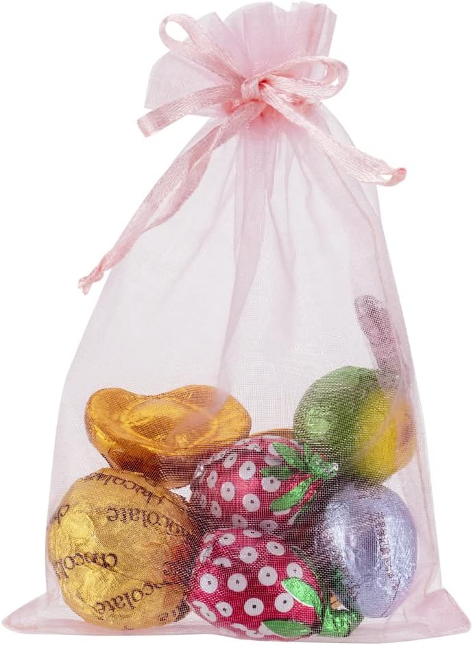 HRX Package 100pcs White Organza Bags, 4x6 inch Mesh Bags Drawstring Gift Bags Jewelry Pouches for Candy Wedding Favors Christmas