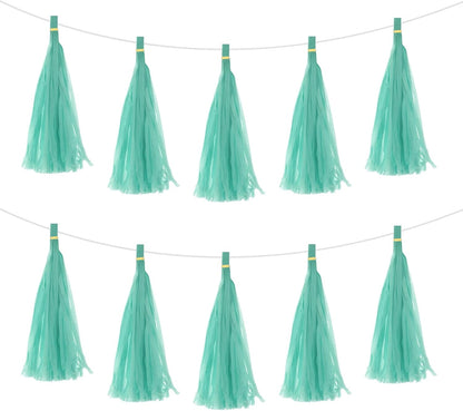 MECCANIXITY 15Pcs Light Blue Tassel Garland Banner with Rope Tissue Paper Tassels Party DIY Kits for Anniversary Wedding Birthday Party