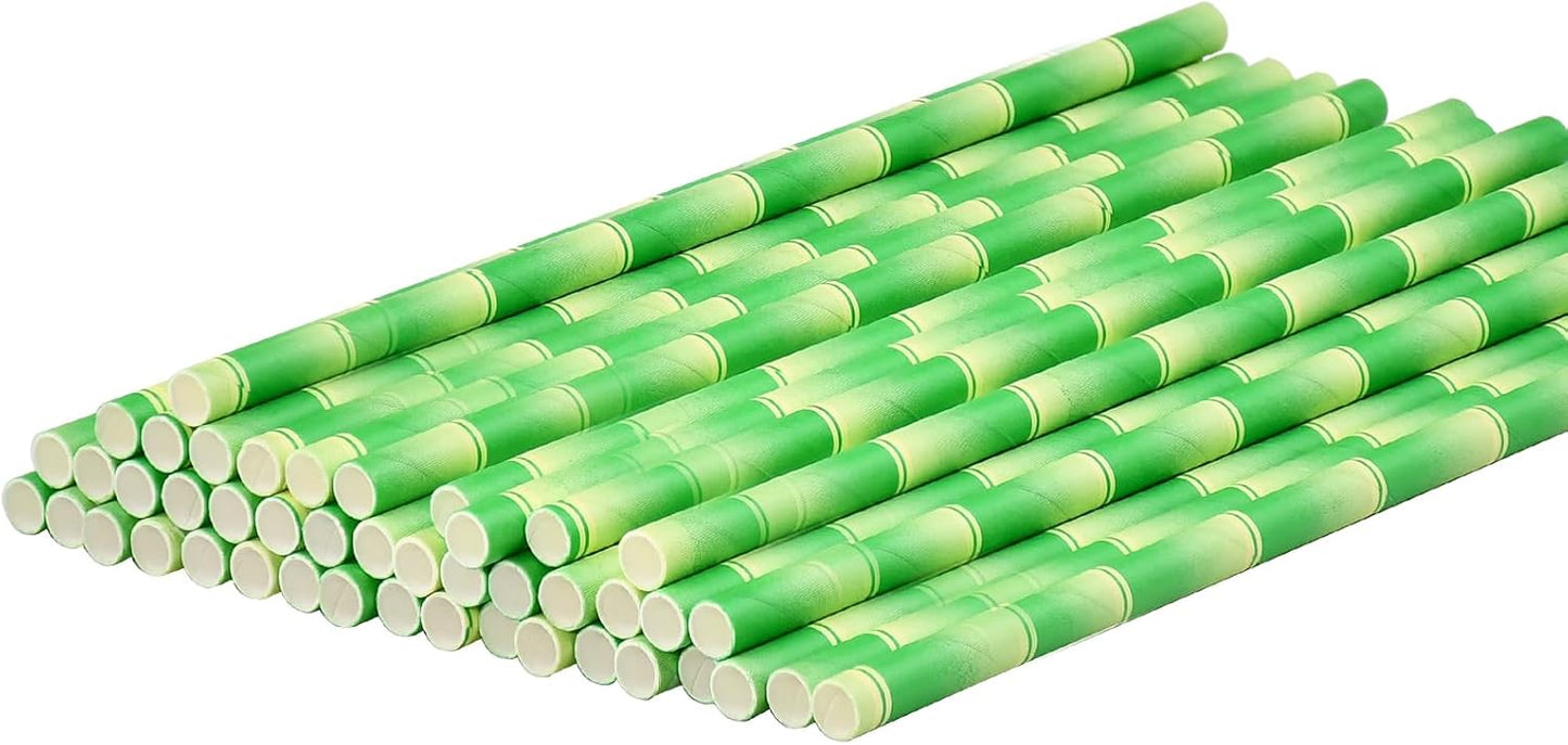 Disposable Paper Straws Solid Green - 7.75'' x 0.24'', 100 Counts - for Drinking, Beverage, Juice, Soda, Bar Supplies