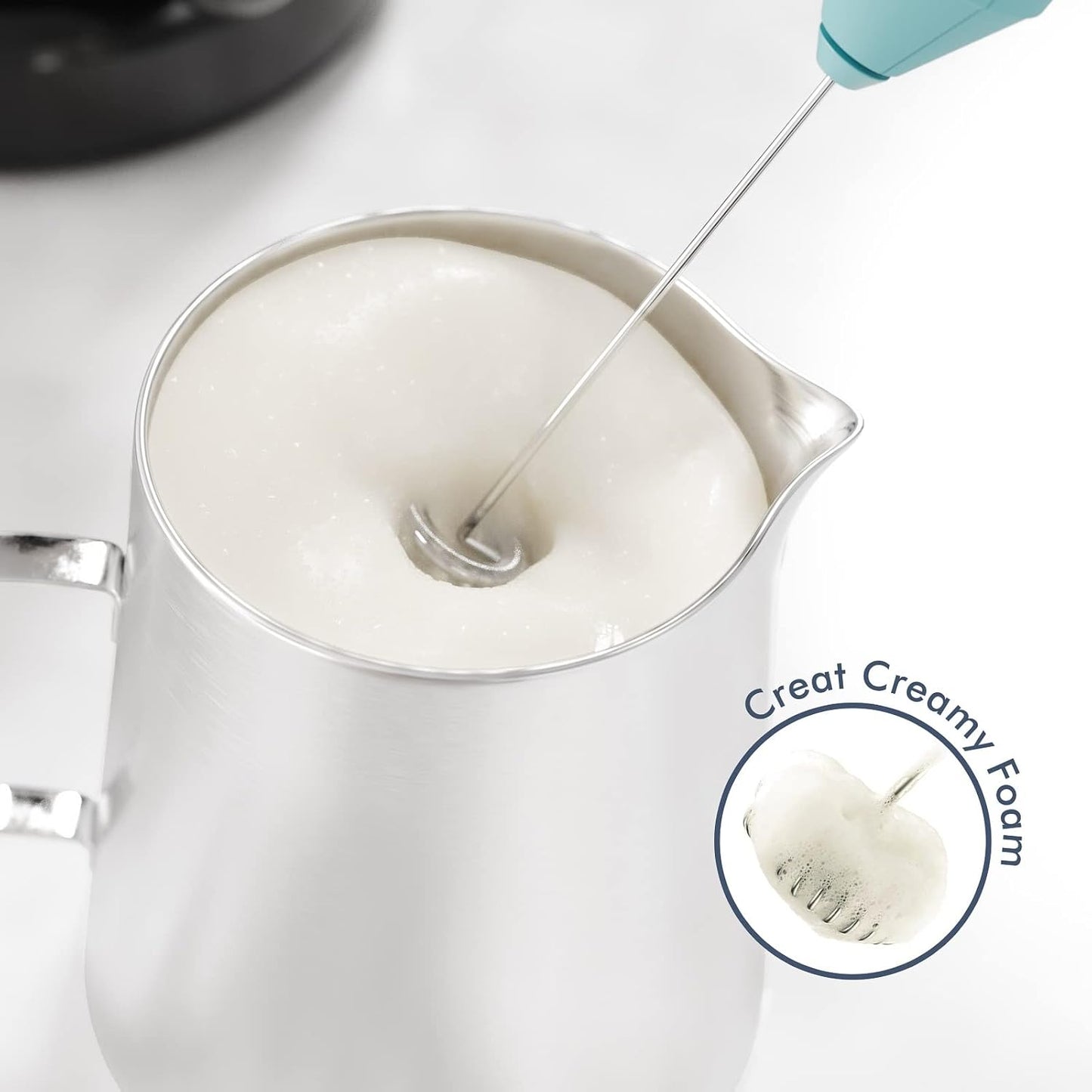 Powerful Milk Frother Wand - Mini Handheld Milk Frother with Stainless Steel Whisk - Battery-Powered Drink Mixer for Coffee, Lattes, Cappuccinos, Matcha - Coffee Enthusiasts Gift - Black