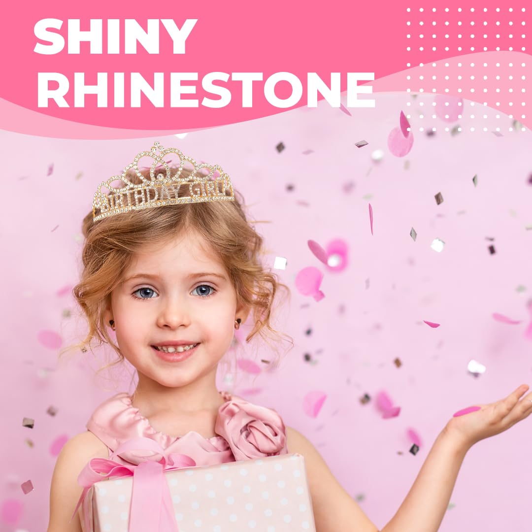 Birthday Tiara Crown with Sash for Women, Headband Hair Accessories for Wedding Party Costume