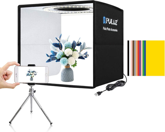 PULUZ Light Box Photography, 12"x12" Professional Dimmable Shooting Tent Kit with CRI >95 White Lighting 120 LEDs Lights + 6 Photo Backdrops for Product Display