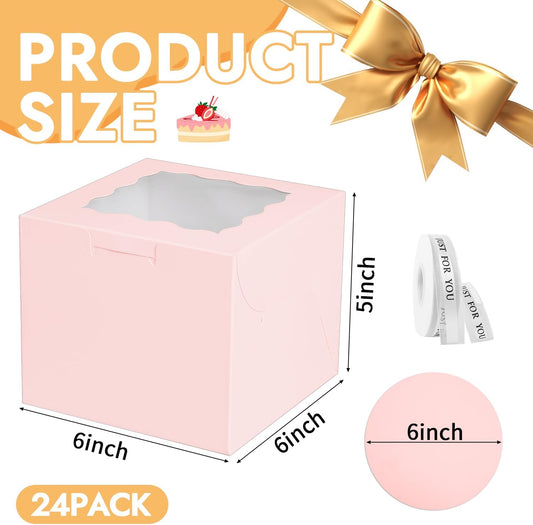 48PCS 9x9x5 Inches Cake Boxes with Window(24 Boxes &24 Boards) , White Bakery Dessert Boxes,Cajas Pasteles for Cake, Cake Carrier Container for Valentine's Day, Mother's Day, Birthday(9*9*5inch/24pcs)