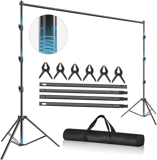 12 x 10ft Photo Video Studio Heavy Duty Backdrop Stand, Adjustable Photography Background Support Systemt Kit with Shock-Proof Spring, Carrying Bag, 6 Clamps