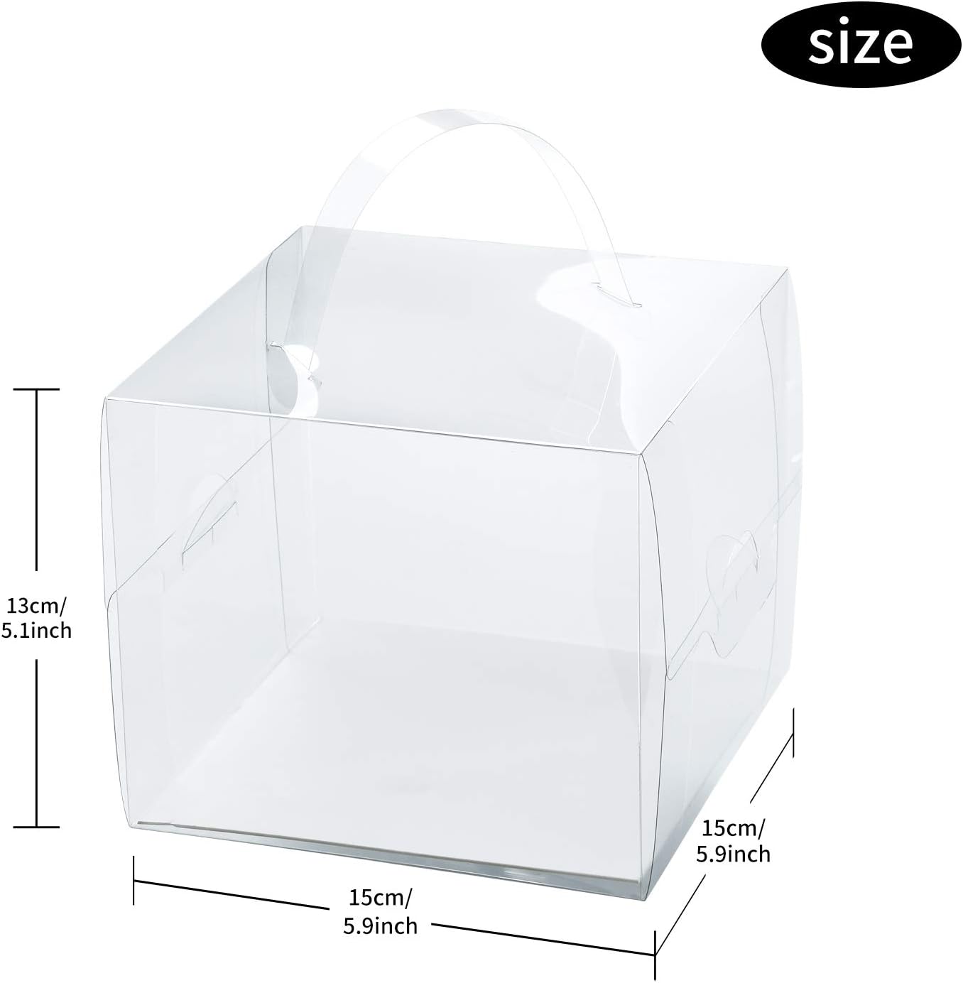 BURLIHOME 25Pcs Clear Cake Box,5x5x4Inch Bakery Boxes with Handle,Party Favor Boxes Ideal for Pie Cookie Candy, Pastry Boxes for Birthday Wedding