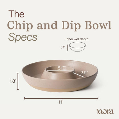 Mora Ceramic Chips and Dip Serving Tray: Large Divided Party Bowl Set for Chips & Salsa, Veggies & Dip, Fruit, Snacks, Entertaining, Hosting, etc. Minimalist Design for the Modern Hostess - White