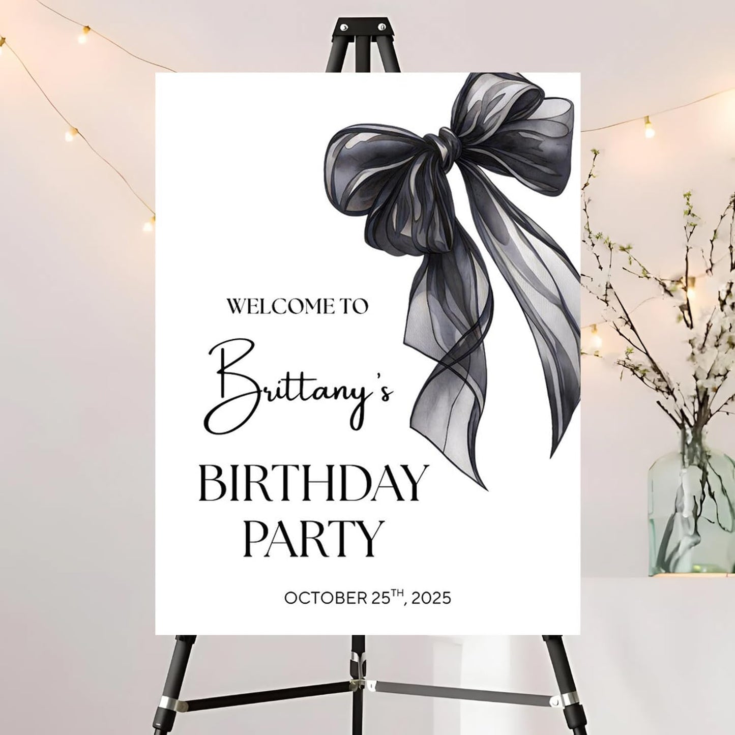 Editable Birthday Welcome Sign, Pink Bow Birthday Party Sign, Custom Birthday Signs, Welcome To Birthday Party, Birthday Party Decor, Welcome To Birthday Celebration Party Sign #12