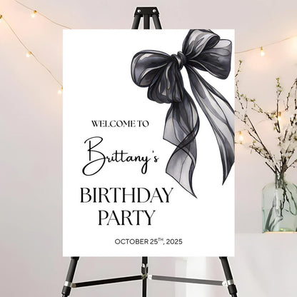 Editable Birthday Welcome Sign, Pink Bow Birthday Party Sign, Custom Birthday Signs, Welcome To Birthday Party, Birthday Party Decor, Welcome To Birthday Celebration Party Sign #12