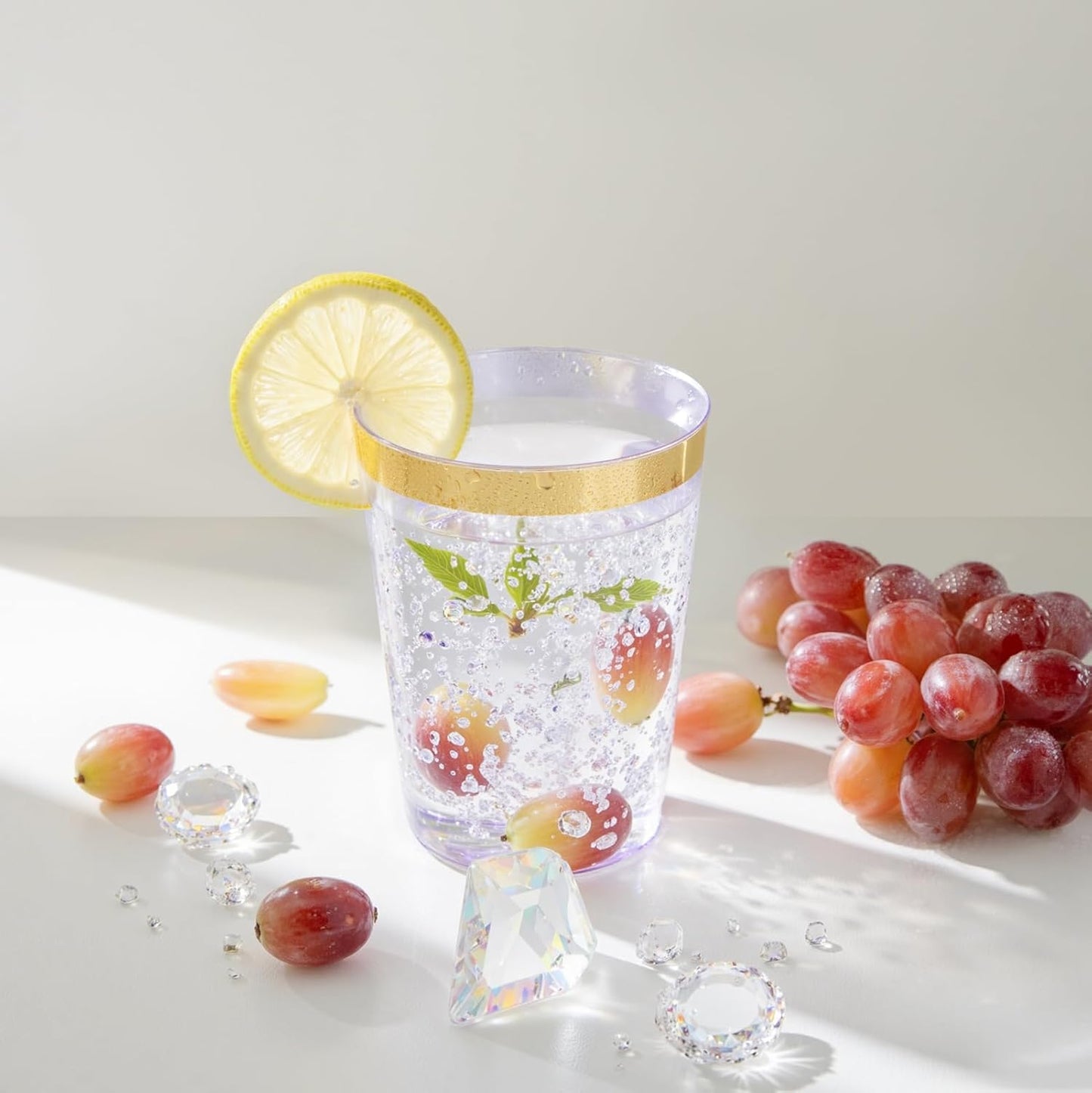 supernal 100pcs Gold Plastic Cups 12 oz, Glitter Clear Disposable Cups Heavy Duty, Fancy Plastic Cocktail Tumblers for Wedding, Parties Champagne & Mixed Drinks