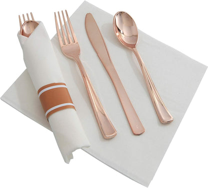 Supernal 240 Silver Plastic Silverware Set - 60 Sets Pre Rolled Napkins with Cutlery - Mirror Polished Real Look Disposable Silver Utensils- Elegant Heavy Duty Flatware for Weddings & Catering