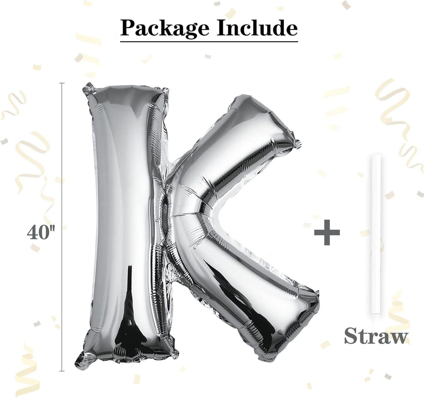 40 inch Silver Letter A Balloon, Big Size Alphabet Foil Mylar Helium Balloons for Birthday Party Celebration Wedding Anniversary Baby Shower Decorations Supplies Alphabet A
