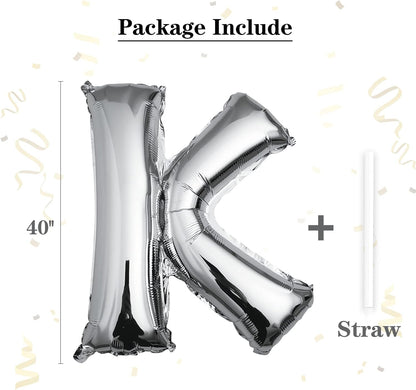 40 inch Silver Letter A Balloon, Big Size Alphabet Foil Mylar Helium Balloons for Birthday Party Celebration Wedding Anniversary Baby Shower Decorations Supplies Alphabet A