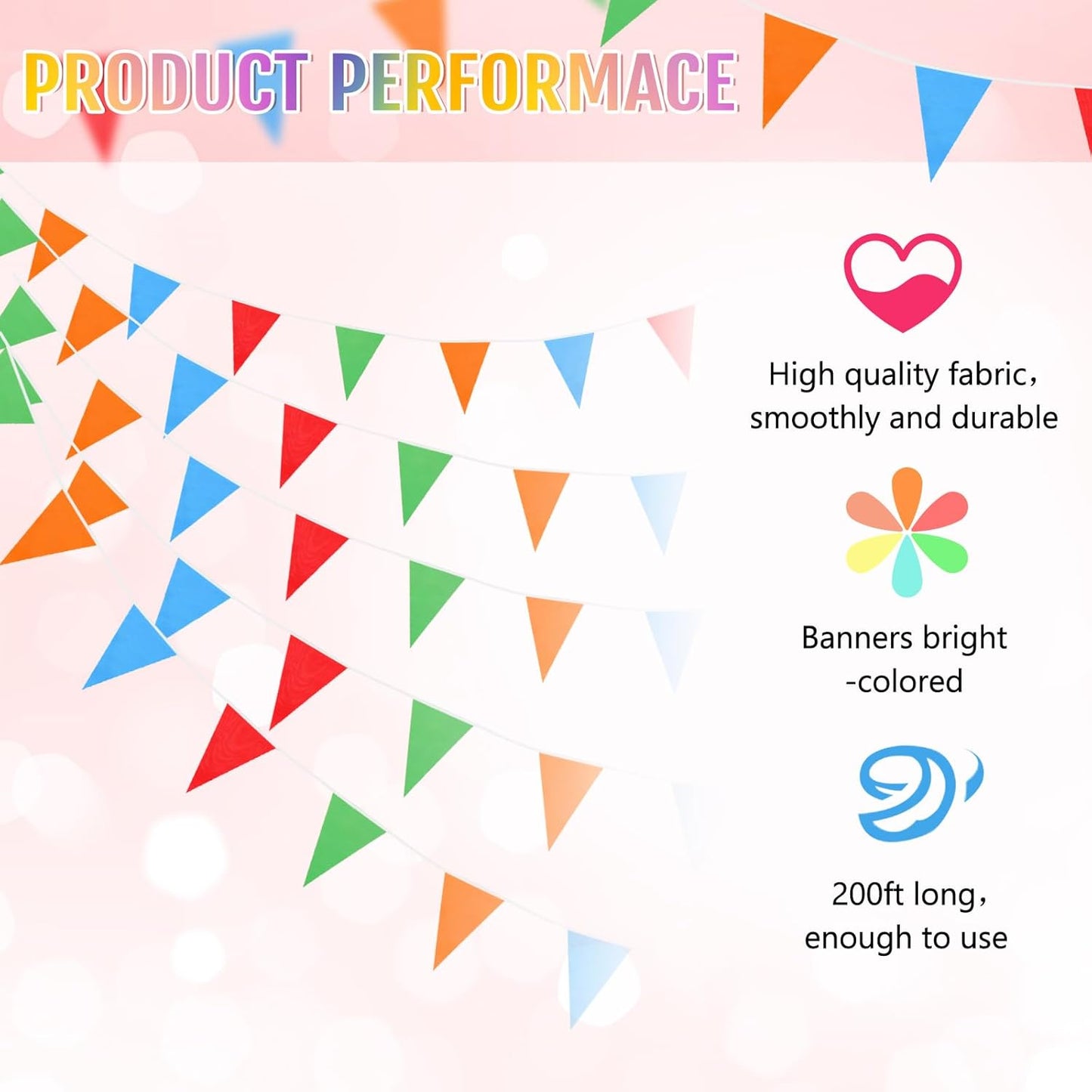 Tatuo 200 Feet Solid Pennant Banners Flags String Triangle Hanging DIY Bunting Flags Party Decorations for Grand Opening Party Banners for Kids Birthday, Shops (White)
