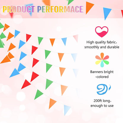 Tatuo 200 Feet Solid Pennant Banners Flags String Triangle Hanging DIY Bunting Flags Party Decorations for Grand Opening Party Banners for Kids Birthday, Shops (White)