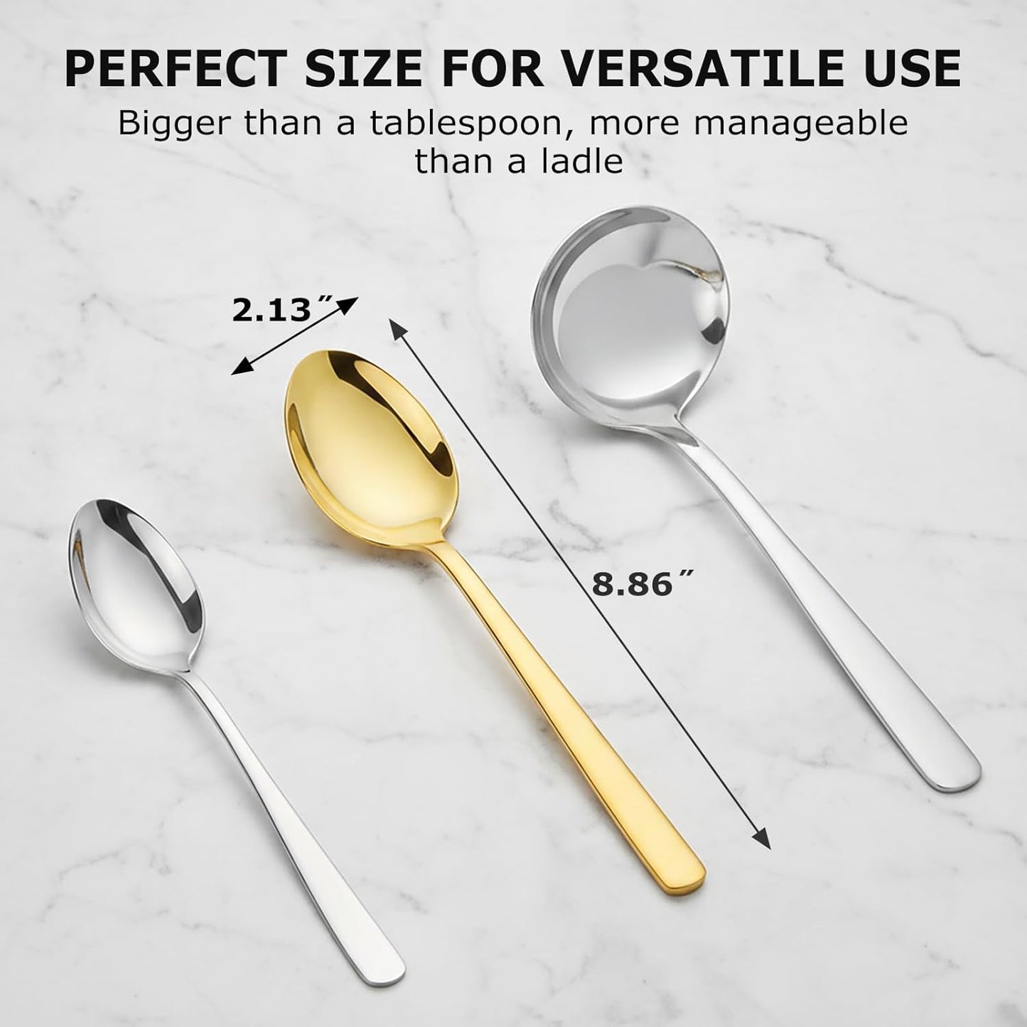 Serving Spoon x 2,Slotted Serving Spoon x 2,Serving Forks x 2,RTT 9 Inch Stainless Steel Catering Serving Utensils for Party Buffet Dinner Banquet Kitchen Basics (Silver Mirror Finish)