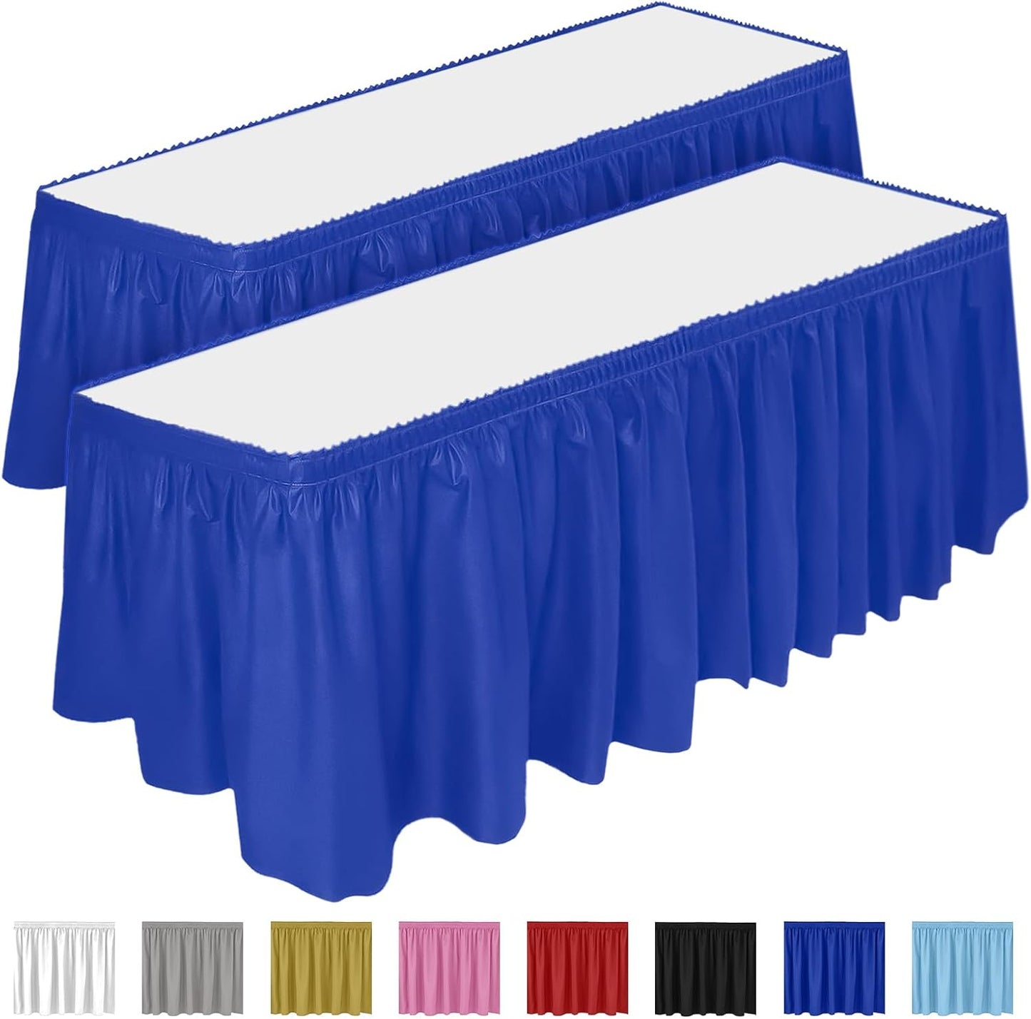 DecorRack 2 Pack Table Skirts, 29 in x 14 ft Each, Multi Pack -BPA Free- Plastic Tableskirt, Disposable, Reusable, Rectangular Tablecloth Skirt, White (2 Pack)