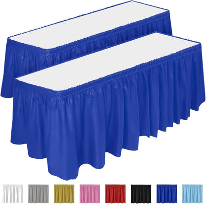 DecorRack 2 Pack Table Skirts, 29 in x 14 ft Each, Multi Pack -BPA Free- Plastic Tableskirt, Disposable, Reusable, Rectangular Tablecloth Skirt, White (2 Pack)