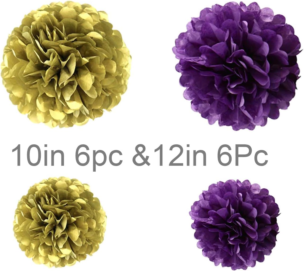 Black and White Tissue Paper Pom Poms Hanging Tissue Flowers Poms Decorations Pack of 12 for Wedding, Birthday,Party Backdrop Decor ect. (12", 10",Tissue Paper Flowers)