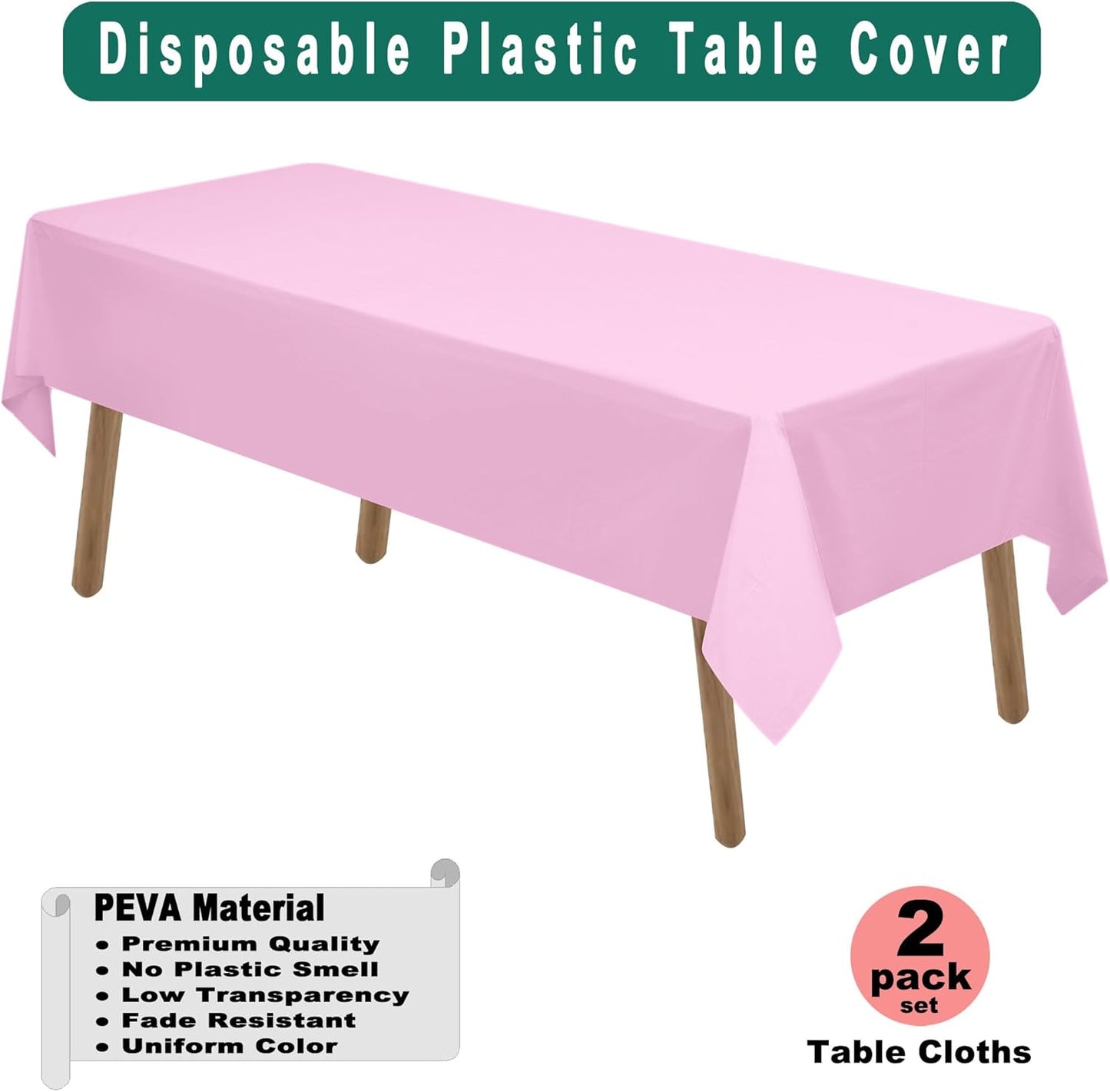PARTY ULYJA White Plastic Tablecloths 2 Pack Disposable Table Covers 54 x 108 Inch Bridal Shower PEVA Vinyl Table Cloths for Picnic Birthday Wedding Banquet Parties 8 ft Rectangle Table Use