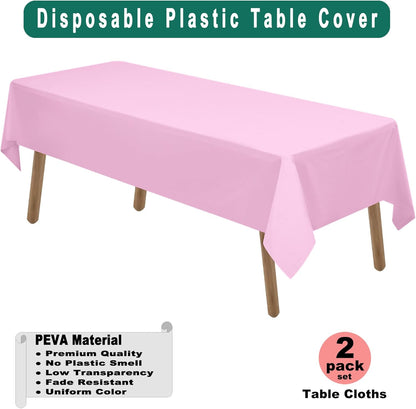 PARTY ULYJA White Plastic Tablecloths 2 Pack Disposable Table Covers 54 x 108 Inch Bridal Shower PEVA Vinyl Table Cloths for Picnic Birthday Wedding Banquet Parties 8 ft Rectangle Table Use