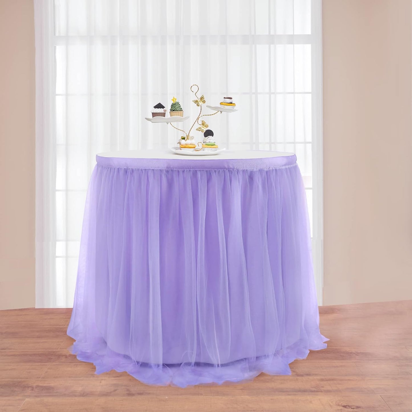 72inch Champagne Gold Tulle Table Skirts for Rectangle Round Tables, Gold Grim Ruffle Tulle Tutu Cloth Table Skirt 6ft for Wedding Birthday Party Cake Dessert Decor(No Top Cover)