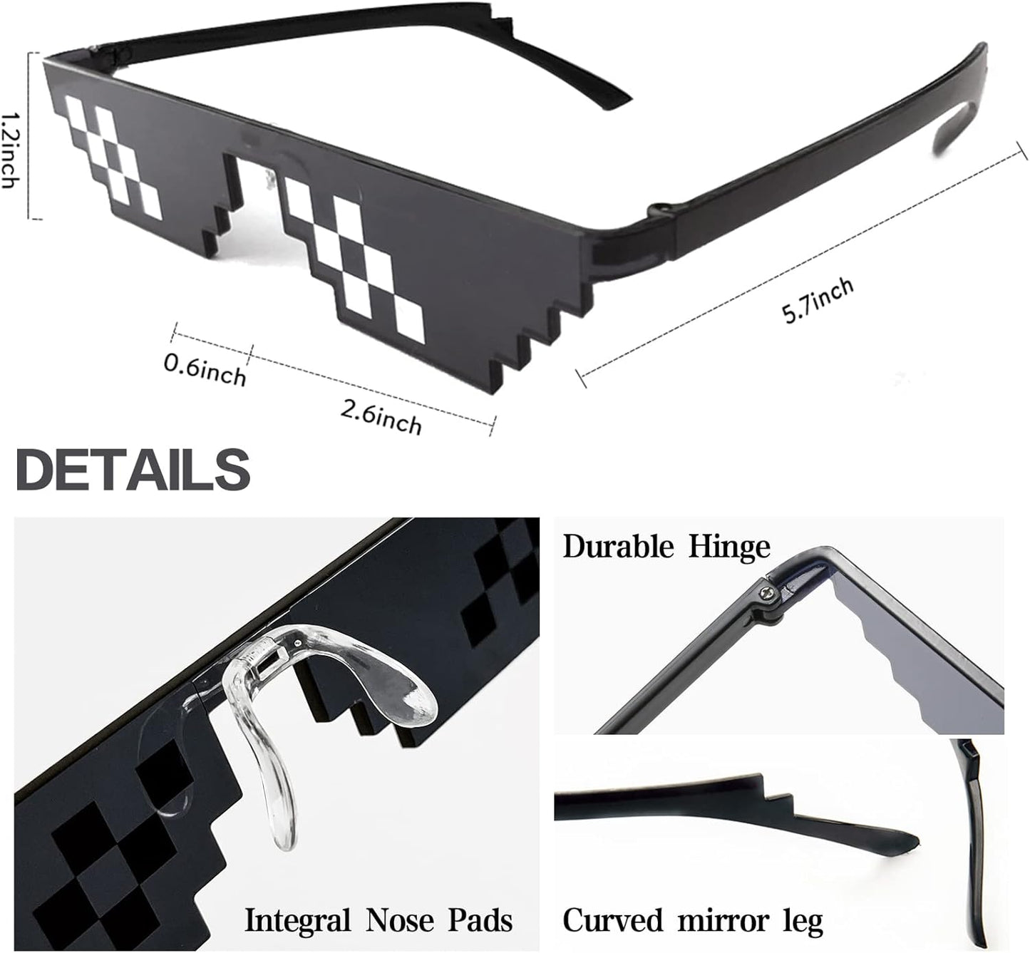 12 Pack Thug Life Party Sunglasses 8 Bit Pixelated Multicolor Mosaic Gamer MLG Photo Props Glasses Adults Teens