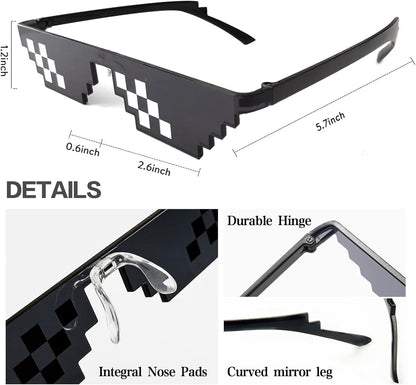 12 Pack Thug Life Party Sunglasses 8 Bit Pixelated Multicolor Mosaic Gamer MLG Photo Props Glasses Adults Teens