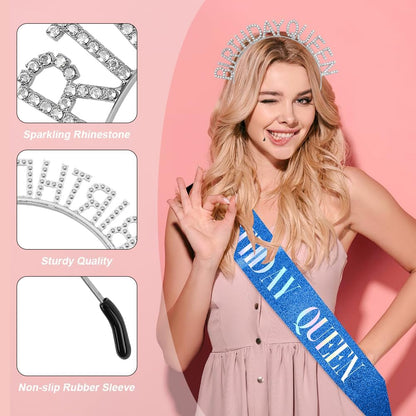 Birthday Sash & Crown for Women - Tiara Headband, Girls' Decorations Accessories