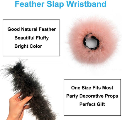 2Pcs Feather Wristbands, 9.65inch Soft Feather Wrist Slap Bracelet Cuffs, Snap Ring, Circle Slap Wrist Decoration Cuffs for Party Decoration