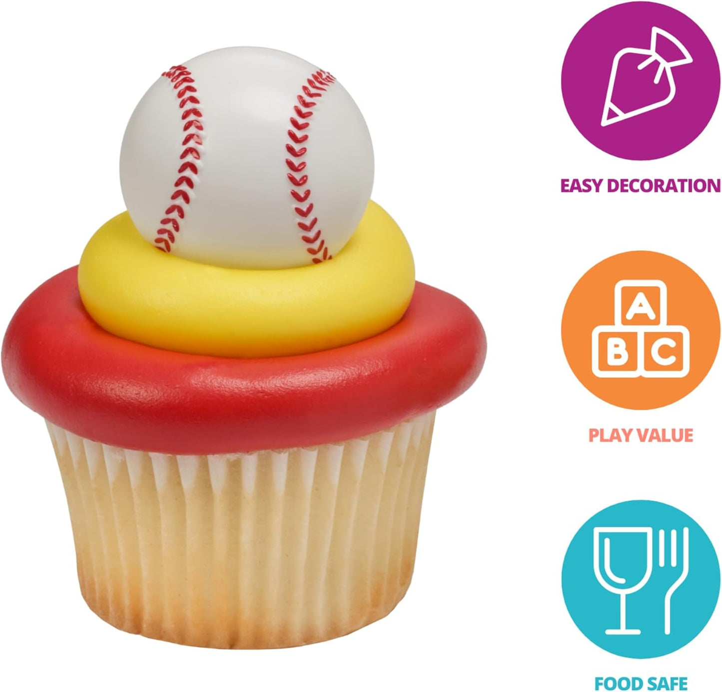 DecoPac Baseball Rings, Cupcake Decorations, Baseball Cupcake Toppers, Food Safe – 24 Pack