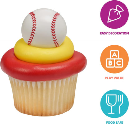 DecoPac Baseball Rings, Cupcake Decorations, Baseball Cupcake Toppers, Food Safe – 24 Pack