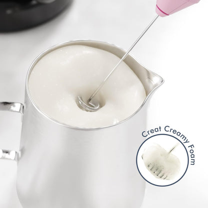 Powerful Milk Frother Wand - Mini Handheld Milk Frother with Stainless Steel Whisk - Battery-Powered Drink Mixer for Coffee, Lattes, Cappuccinos, Matcha - Coffee Enthusiasts Gift - Black