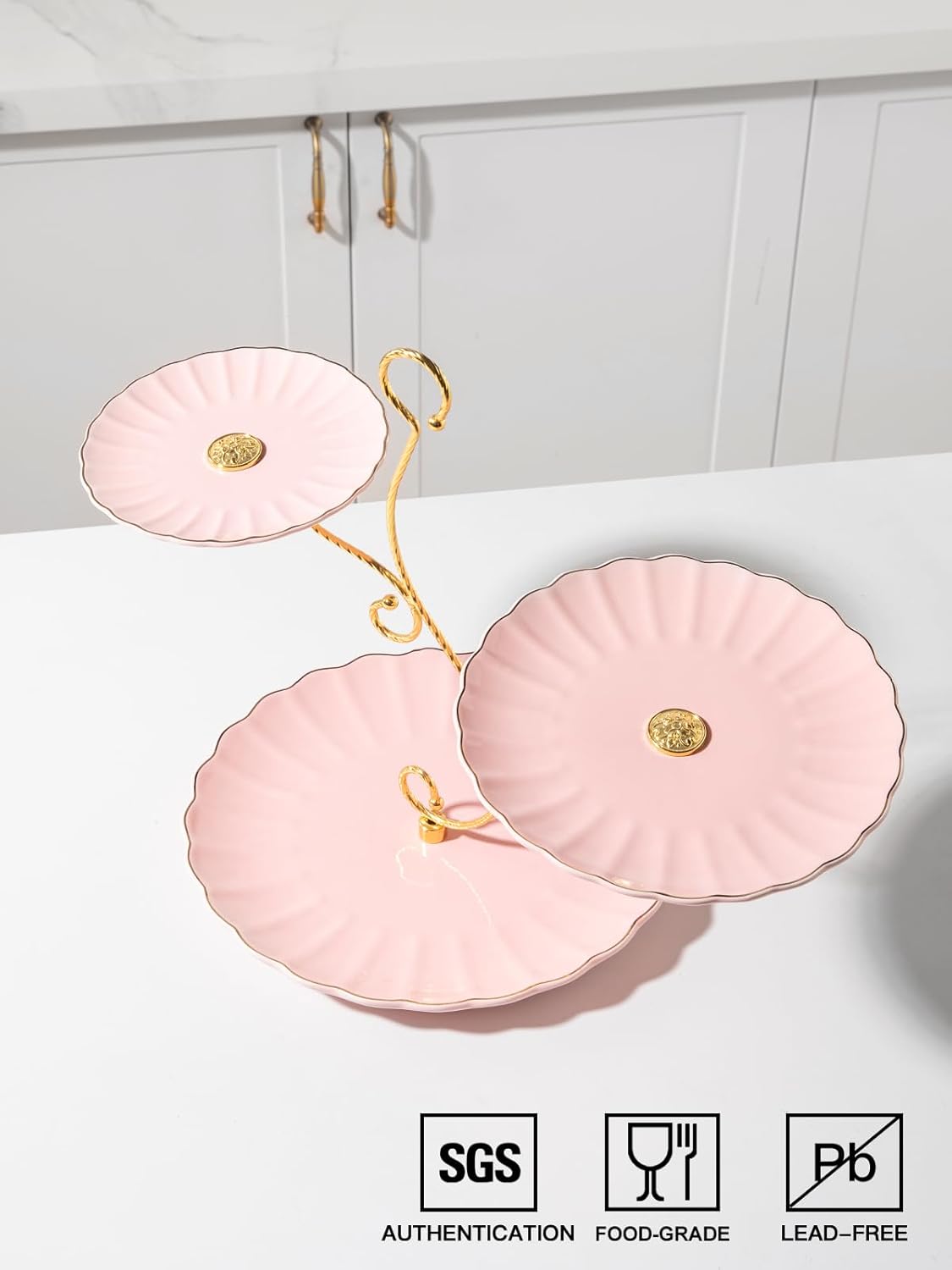 Sweejar 3 Tier Ceramic Cake Stand Wedding, Dessert Cupcake Stand for Tea Party Serving Platter (White)