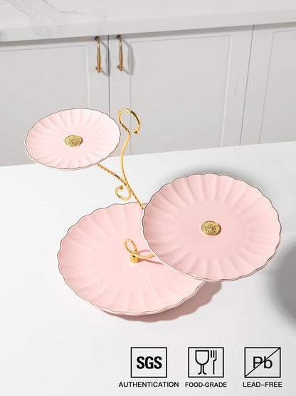 Sweejar 3 Tier Ceramic Cake Stand Wedding, Dessert Cupcake Stand for Tea Party Serving Platter (White)