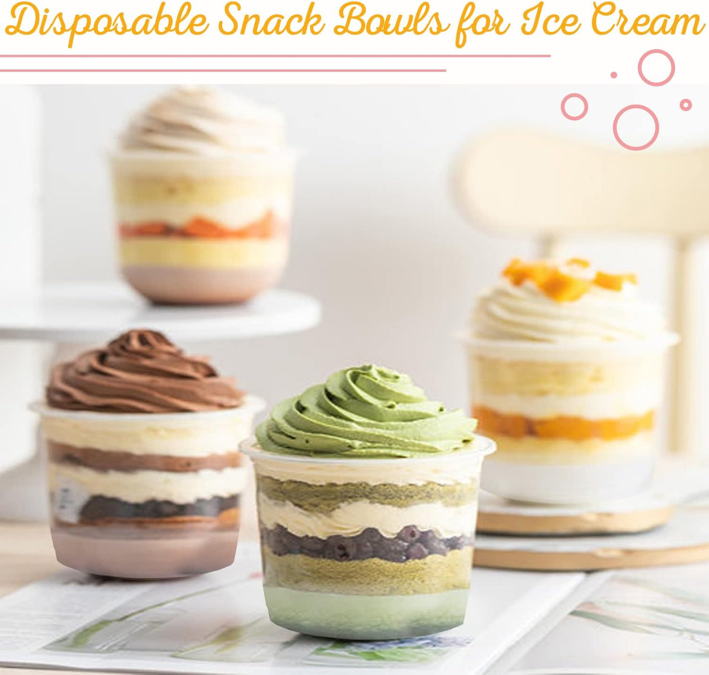 Alaeseje 50 Pack 8oz Disposable Clear Plastic Cups with Dome Lids(Hole in the Lid),PET Dessert Cups,Disposable Snack Bowls for Ice Cream,Cake,Fruit,Parfait, Pudding and Jello Shot