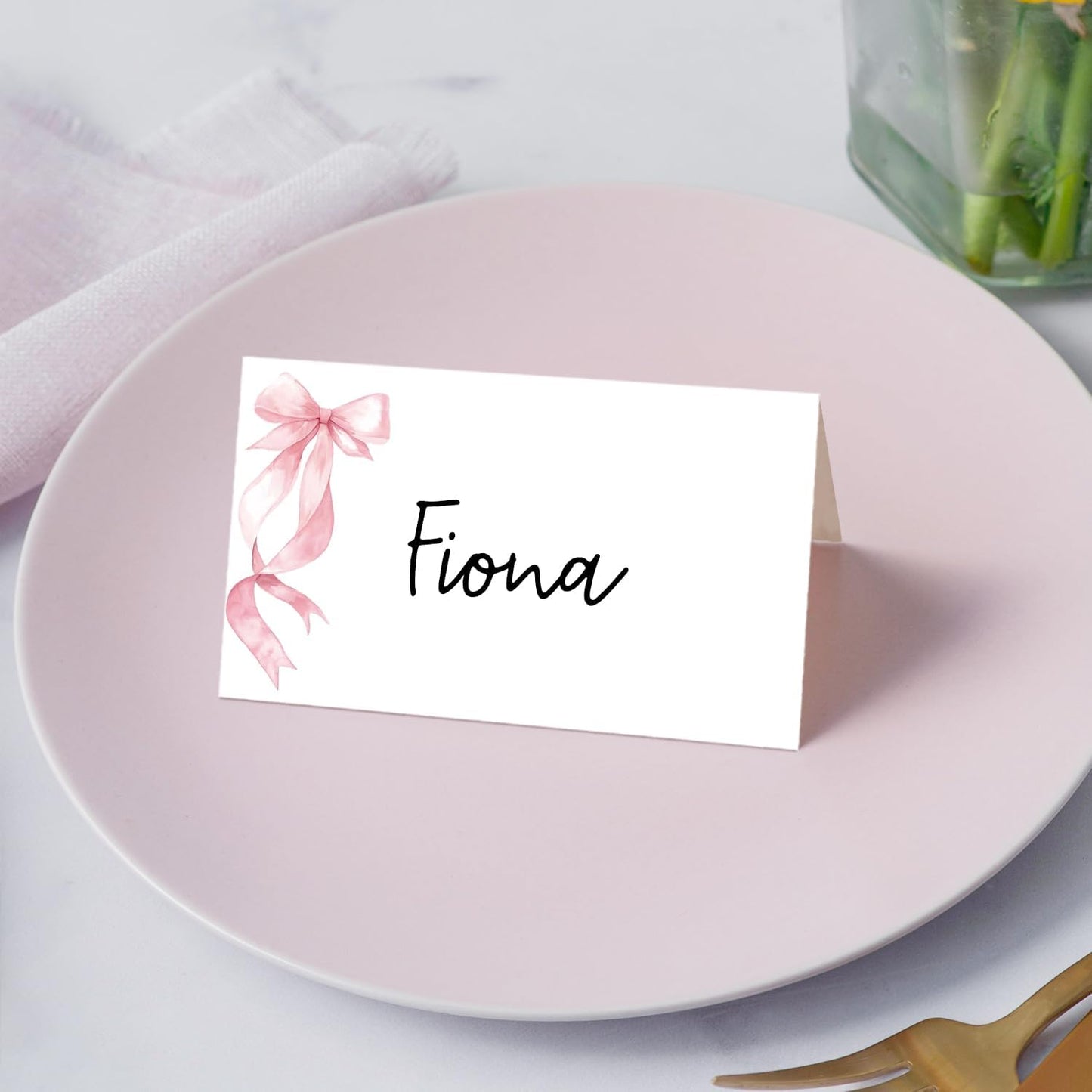 Gold Foil Border Place Cards, Set of 25 Tent Name Cards for Table Setting, Food Label for Wedding, Baby Shower, Birthday Dinner Party Supplies -010