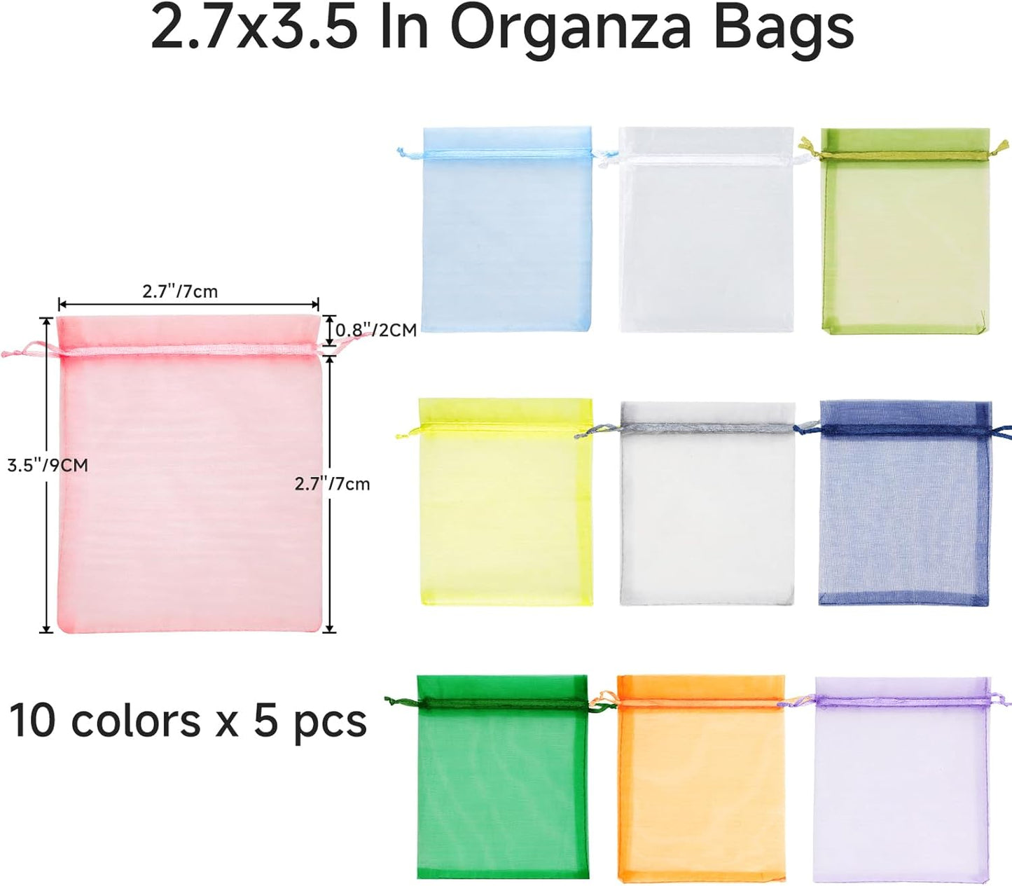 joycraft 50Pcs Organza Bags, 2x3 inch Gift Favor Bags, White Wedding Favor Bags, Jewelry Pouches with Drawstring, Mesh Bags Drawstring for Jewelry, Festival, Makeup, Candy, Desserts