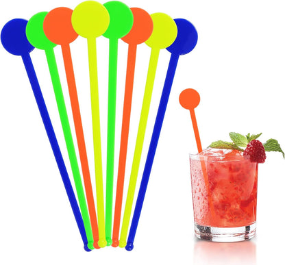 100Pcs Cocktail Swizzle Sticks, 7 Inches Disposible Plastic Disc Top Drink Stirrers Black Drinks Mixing Rod for Coffee Milk Cocktail Whiskey Beverage Bar (Black)
